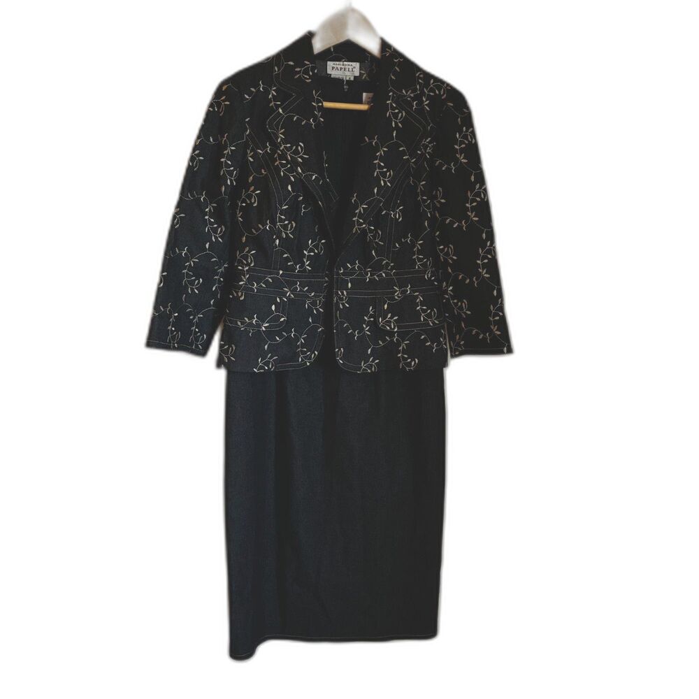 Adrianna Papell Set Denim Dress with distinct stitching & matching Jacket Size 6
